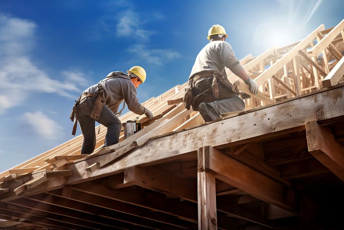 Two roofer ,carpenter working on roof